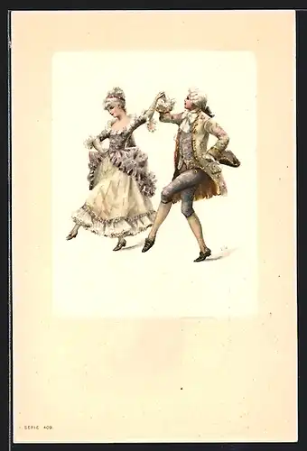 AK Tanzendes Paar in Barockkleidung und Perücken