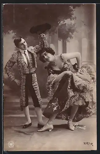 AK Tänzerin Carmela mit Tanzpartner