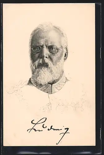 AK Portrait König Ludwig III. von Bayern, Bleistiftzeichnung