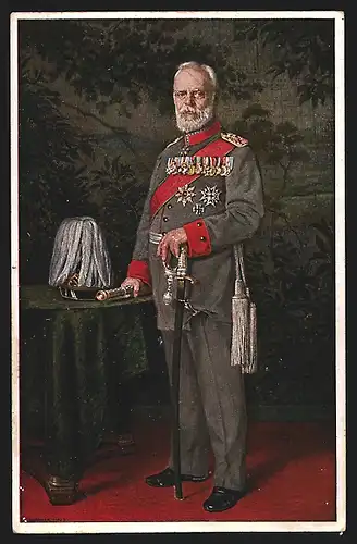 AK König Ludwig III. in Uniform und an einem Tisch stehend