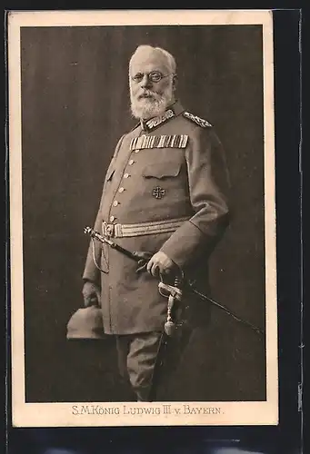 AK König Ludwig III. v. Bayern in Uniform mit Gehstock
