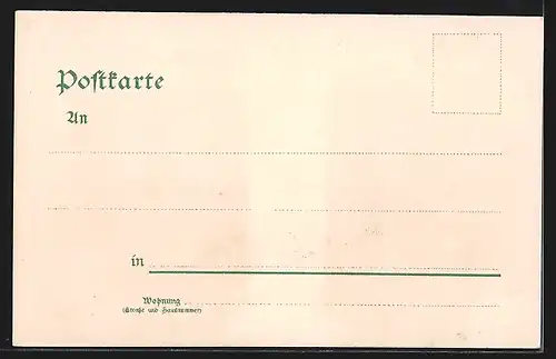 Lithographie Kohren, Ortsansicht mit Turmruinen