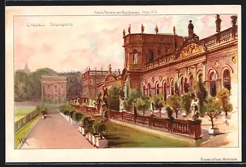 Lithographie Kassel, Parkanlagen vor der Orangerie