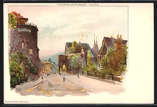 Künstler-AK Goslar, Achtermannsthurm und Rosenthor