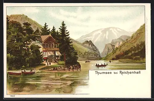 Lithographie Bad Reichenhall, Hütte am Thumsee