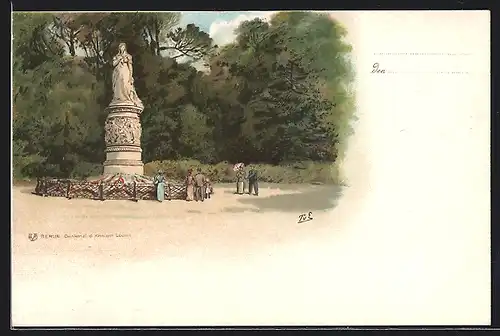 Lithographie Berlin-Tiergarten, Königin Luise-Denkmal im Park