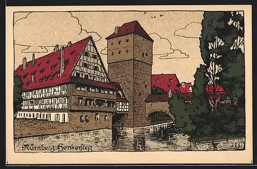 Steindruck-AK Nürnberg, am Henkersteg