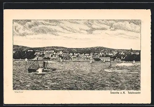 Künstler-AK Sassnitz, Totalansicht