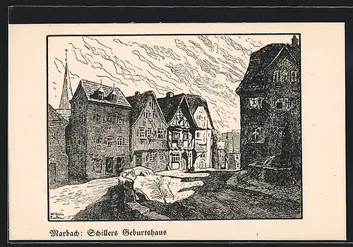AK Marbach, Blick auf Schillers Geburtshaus