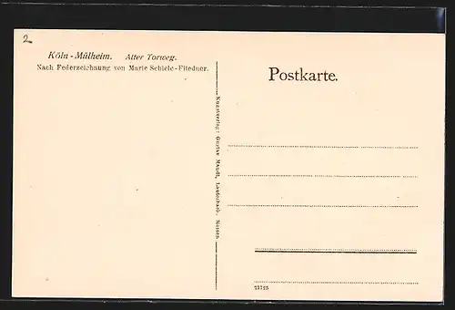 Künstler-AK Köln-Mülheim, Alter Torweg mit Karren