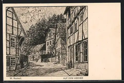 Künstler-AK Corbach, Strassenpartie auf dem Ascher