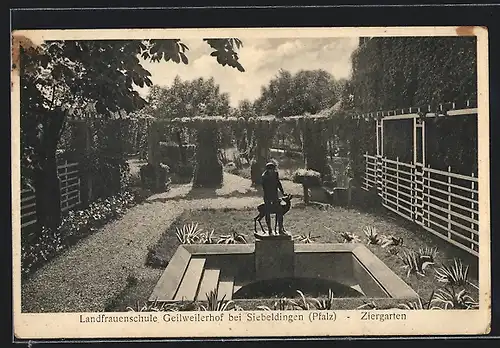 AK Siebeldingen /Pfalz, Landfrauenschule Geilweilerhof, Ziergarten mit Statue