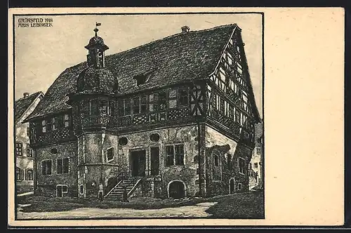 Künstler-AK Grünsfeld i. B., Ansicht vom Rathaus