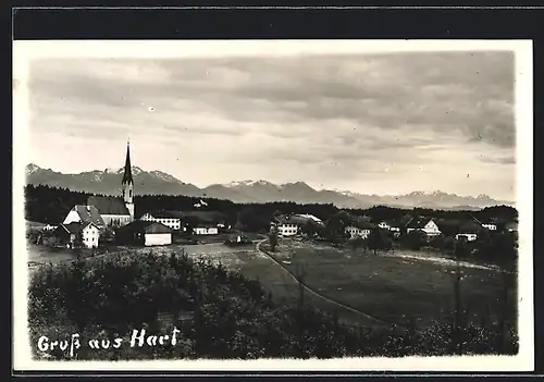 AK Hart, Ortspanorama mit Bergen aus der Vogelschau