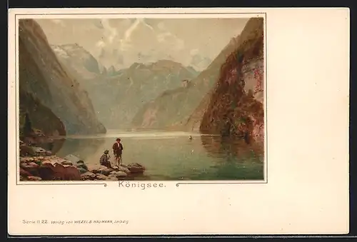 Lithographie Schönau, Blick auf den Königssee