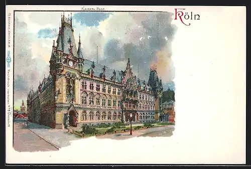 Lithographie Köln, Ansicht der Kaiserl. Post
