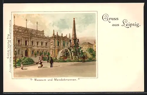 Lithographie Leipzig, Museum und Mendebrunnen