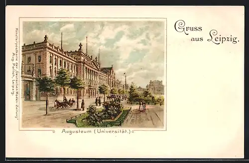 Lithographie Leipzig, Strassenpartie am Augusteum