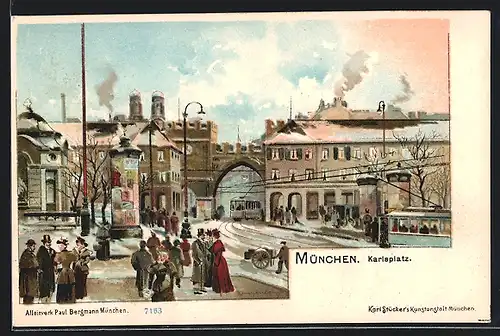 Lithographie München, Motiv vom Karlsplatz