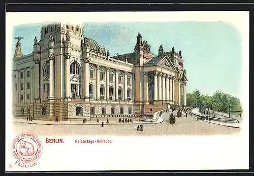 Lithographie Berlin-Tiergarten, Teilansicht des Reichstags-Gebäudes