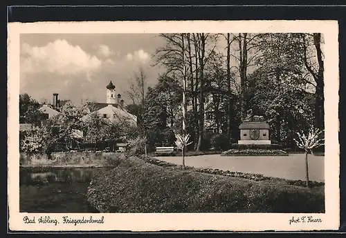 AK Bad Aibling, Kriegerdenkmal mit Ufer und Kirche