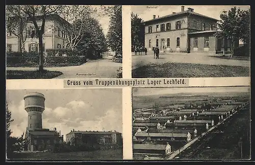 AK Lager Lechfeld, Bahnhof, Kommandantur, Wasserturm