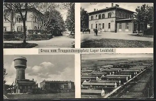 AK Lechfeld, Truppenübungsplatz, Bahnhof, Kommandantur, Wasserturm, Barackenlager
