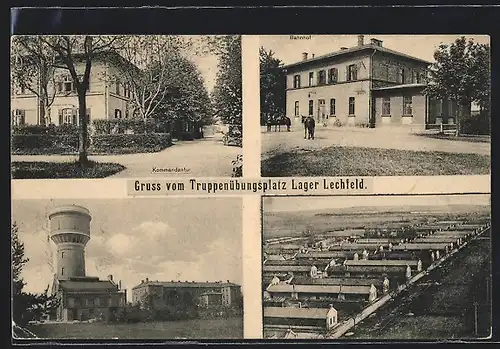 AK Lager Lechfeld, Bahnhof, Kommandantur, Barackenlager, Wasserturm