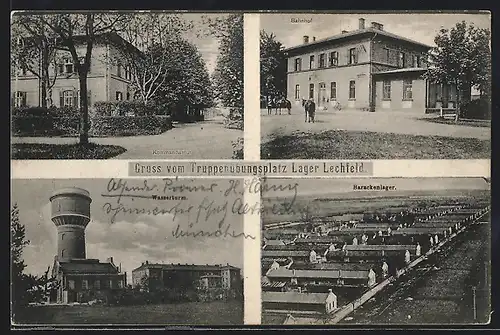 AK Lager Lechfeld, Truppenübungsplatz, Bahnhof, Kommandantur, Wasserturm