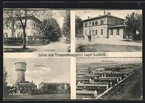 AK Lager Lechfeld, Truppenübungsplatz, Bahnhof, Kommandantur, Wasserturm, Barackenlager