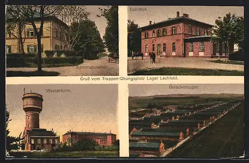 AK Lager Lechfeld, Truppenübungsplatz, Bahnhof, Barackenlager, Kommandantur, Wasserturm