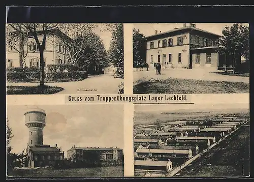 AK Lager Lechfeld, Truppenübungsplatz, Bahnhof, Wasserturm, Kommandantur, Barackenlager