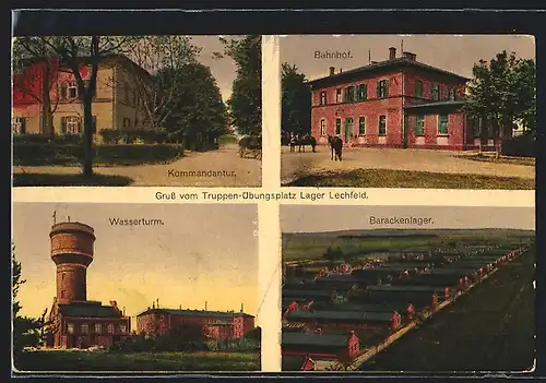 AK Lechfeld, Truppenübungsplatz, Bahnhof, Kommandantur, Wasserturm, Barackenlager