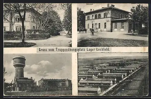 AK Lager Lechfeld, Truppenübungsplatz, Bahnhof, Barackenlager, Kommandantur