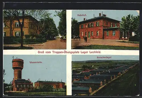 AK Lechfeld, Truppenübungsplatz, Bahnhof, Kommandantur, Wasserturm, Barackenlager