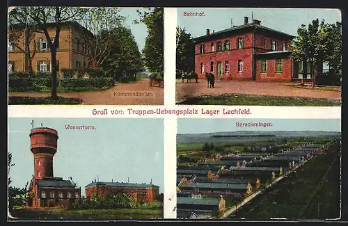 AK Lechfeld, Truppenübungsplatz, Bahnhof, Kommandantur, Wasserturm, Barackenlager