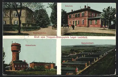 AK Lager Lechfeld, Truppenübungsplatz, Bahnhof, Barackenlager, Wasserturm, Kommandantur