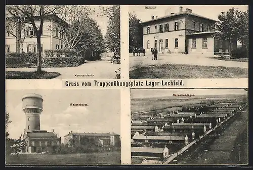 AK Lechfeld, Truppenübungsplatz, Bahnhof, Kommandantur, Wasserturm, Barackenlager