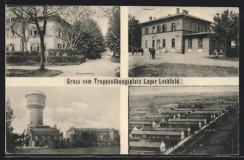 AK Lechfeld, Truppenübungsplatz, Bahnhof, Kommandantur, Wasserturm, Barackenlager