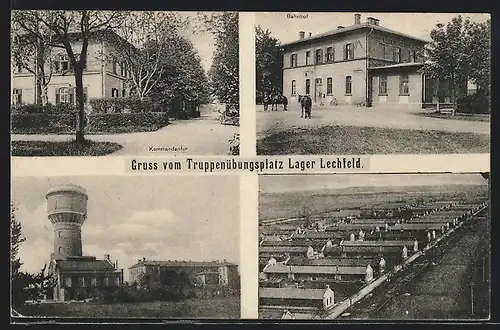 AK Lechfeld, Truppenübungsplatz, Bahnhof, Kommandantur, Wasserturm, Barackenlager