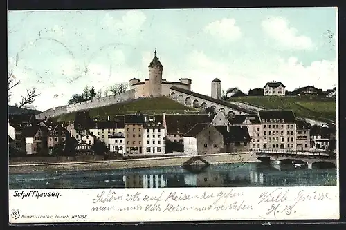 AK Schaffhausen, Uferpartie mit Burg