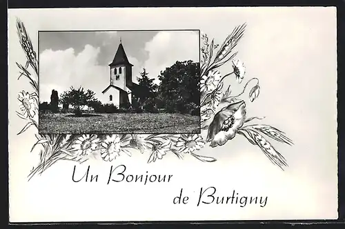 AK Burtigny, Ortspartie mit Kirche