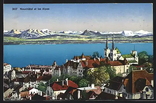 AK Neuchâtel, Panorama et les Alpes