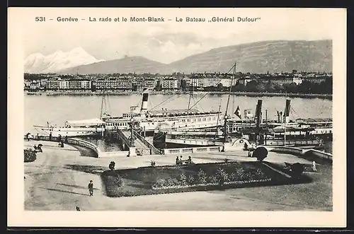 AK Genève, La rade et le Mont-Blanc, Le Bateau Générale Dufour