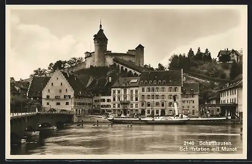 AK Schaffhausen, Schiffstation mit Dampfer Schweiz und Munot