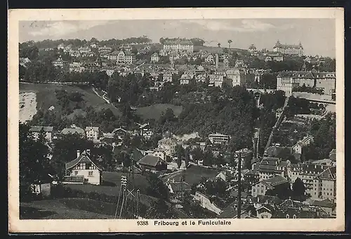 AK Freiburg, Teilansicht mit Bergbahn