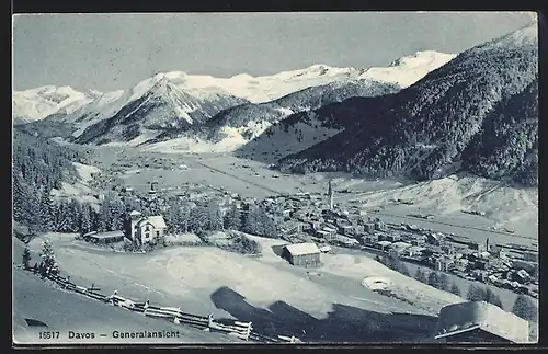 AK Davos, Generalansicht im Schnee
