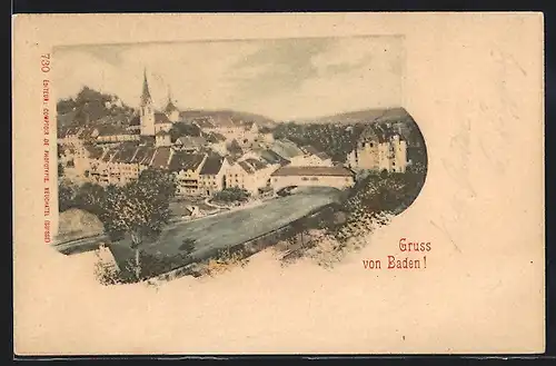 AK Baden, Teilansicht mit Kirche