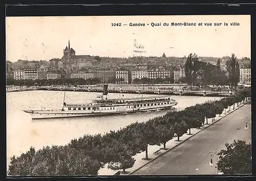AK Genève, Quai du Mont-Blanc et vue sur la ville