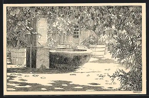 Künstler-AK Schinznach Les-Bains, Dans la cour